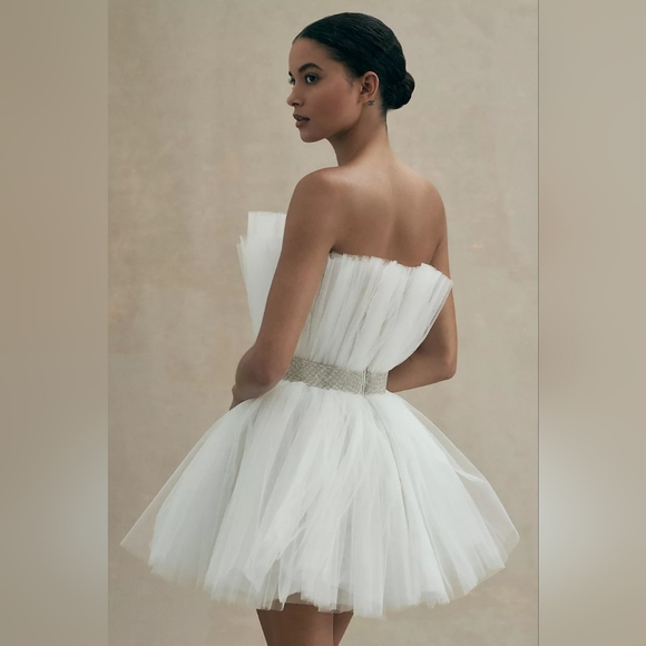 Bronx and Banco Strapless White Tulle Mini Dress - Picture 3 of 6